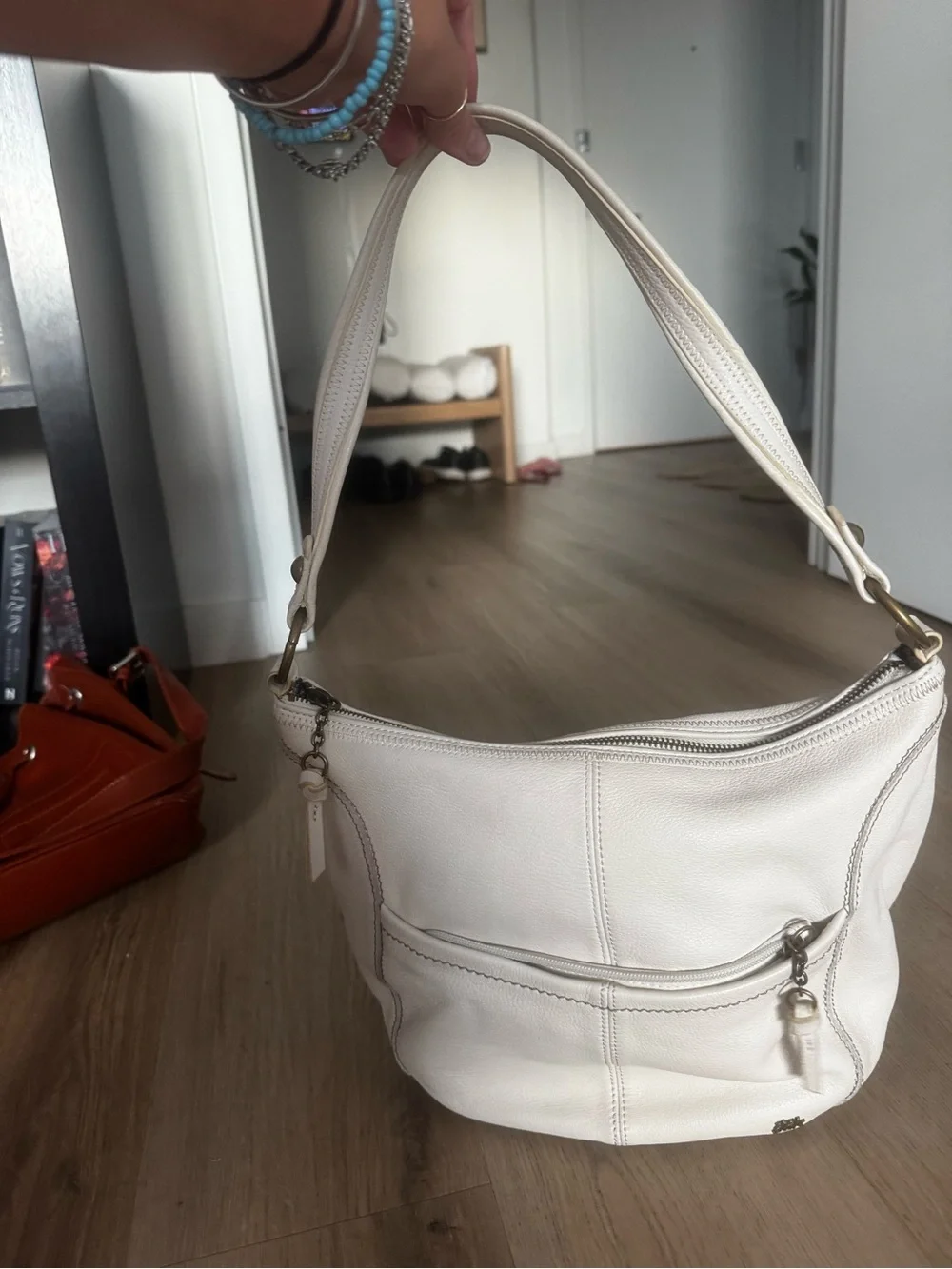 The Sak Cream Leather Hobo Shoulder Bag